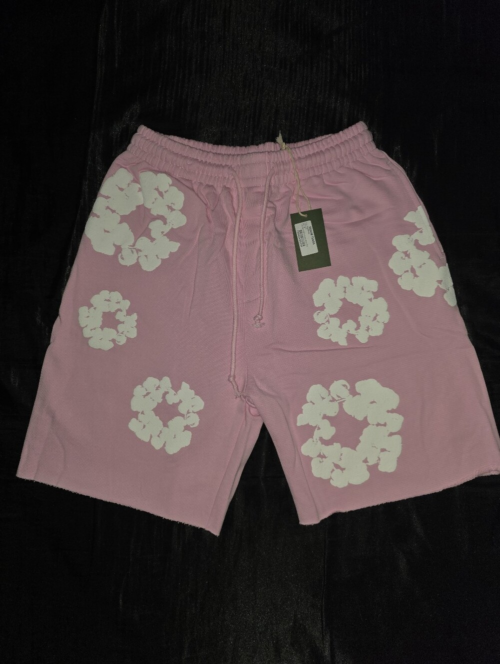 Denim Tears The Cotton Wreath Sweat Shorts, Powder Pink With White Monochrome